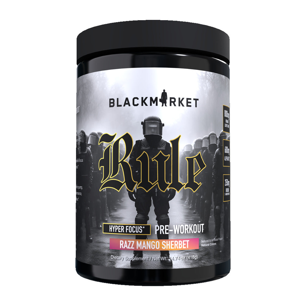 BlackMarket Labs RULE Hyper-Focus Pre-Workout - Razz Mango Sherbet