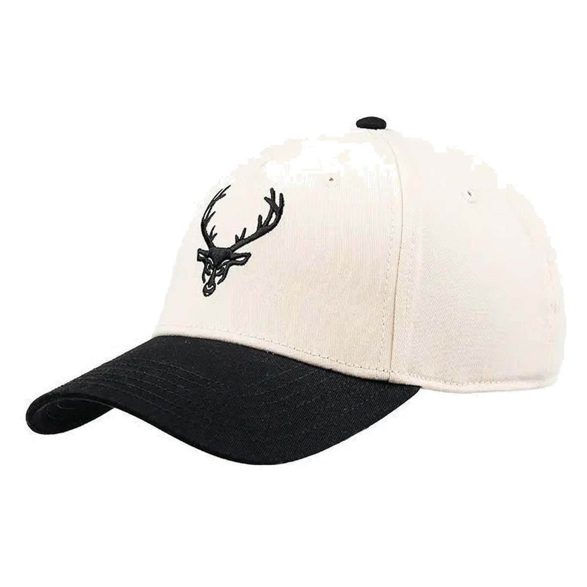 Bucked Up cream baseball hat with black buck logo