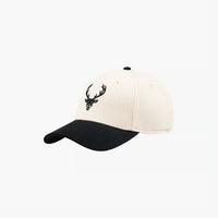 Bucked Up cream baseball hat with black buck logo