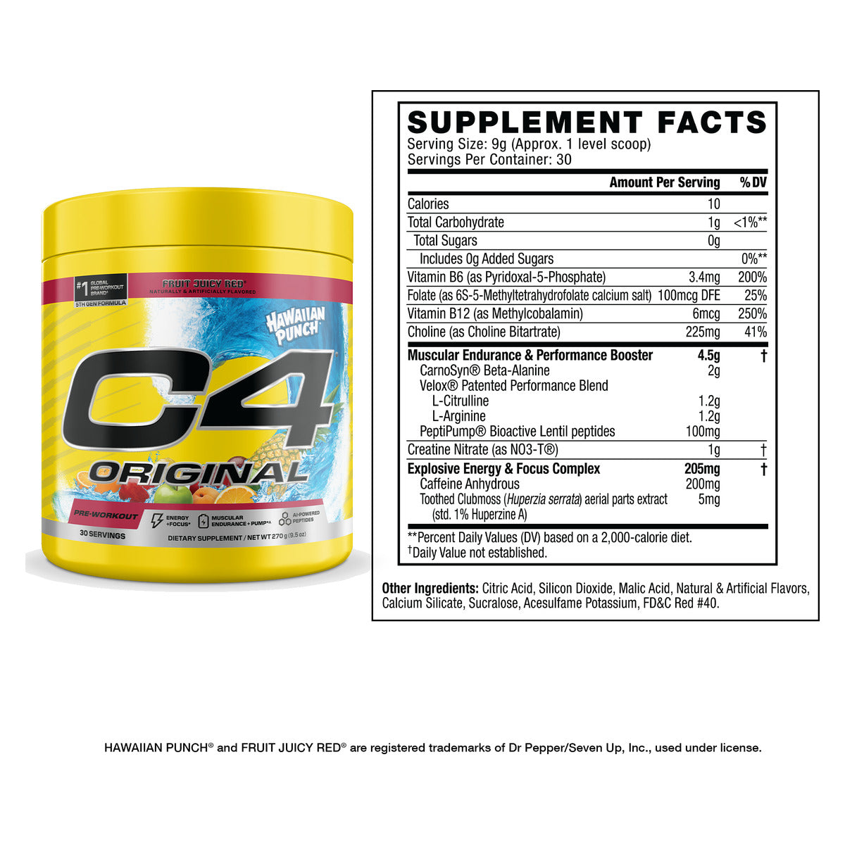 Cellucor C4 Original Pre-Workout 5th Gen Hawaiian Punch Fruit Juicy Red Supplement Facts