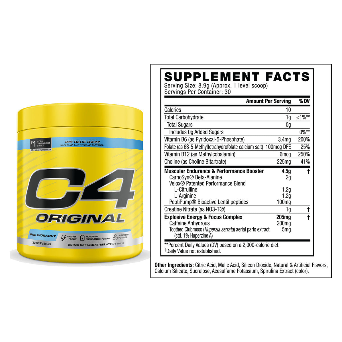 Cellucor C4 Original Pre-Workout 5th Gen Icy Blue Razz Supplement Facts