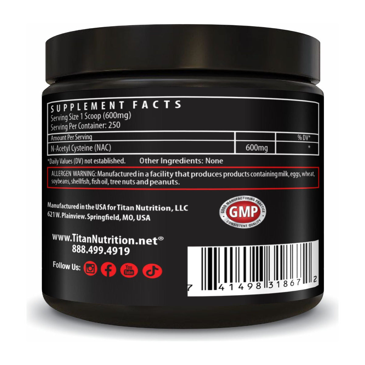 Titan Nutrition NAC Supplement Facts