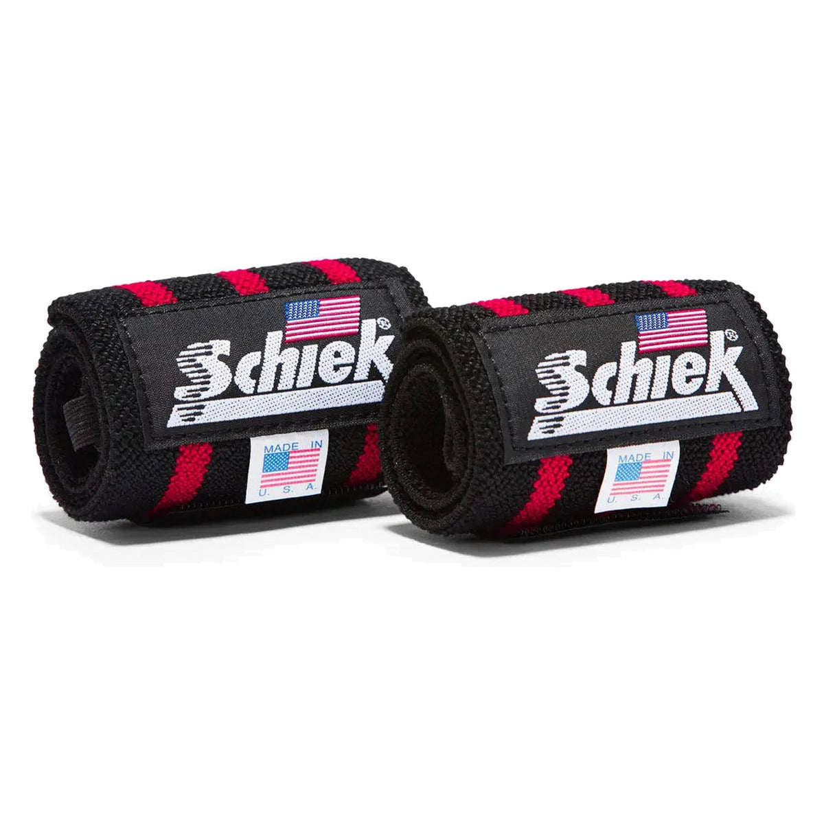 Schiek Black Line Wrist Wraps - Black with 3 red lines / 12 In